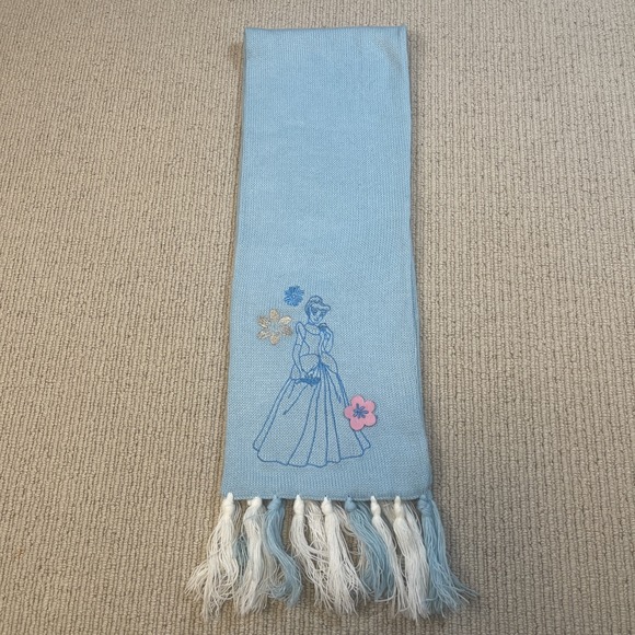 Disney Accessories - Disney Cinderella Embroidered Scarf With Tassels Blue Disney Store Princess